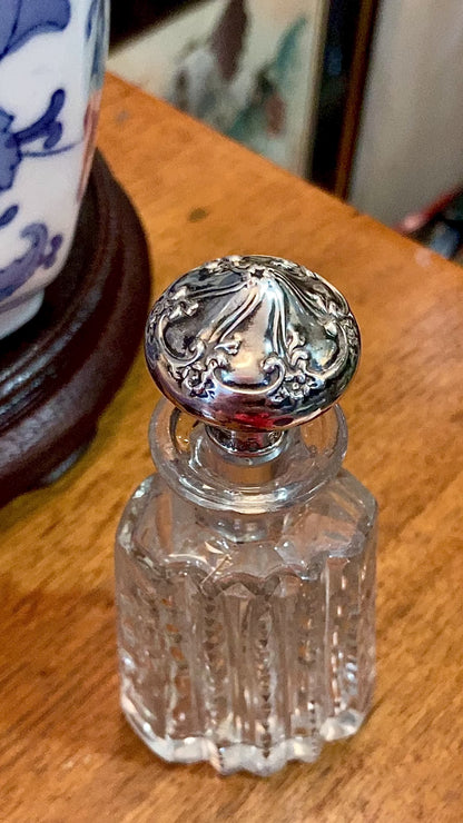 Antique Baccarat Hand Cut Crystal Sterling Silver Lid 1900 Perfume Scent Bottle