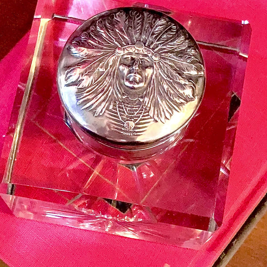 Antique Unger Brothers Crystal Sterling Silver "Indian" Chief Portrait Lid Inkwell Video