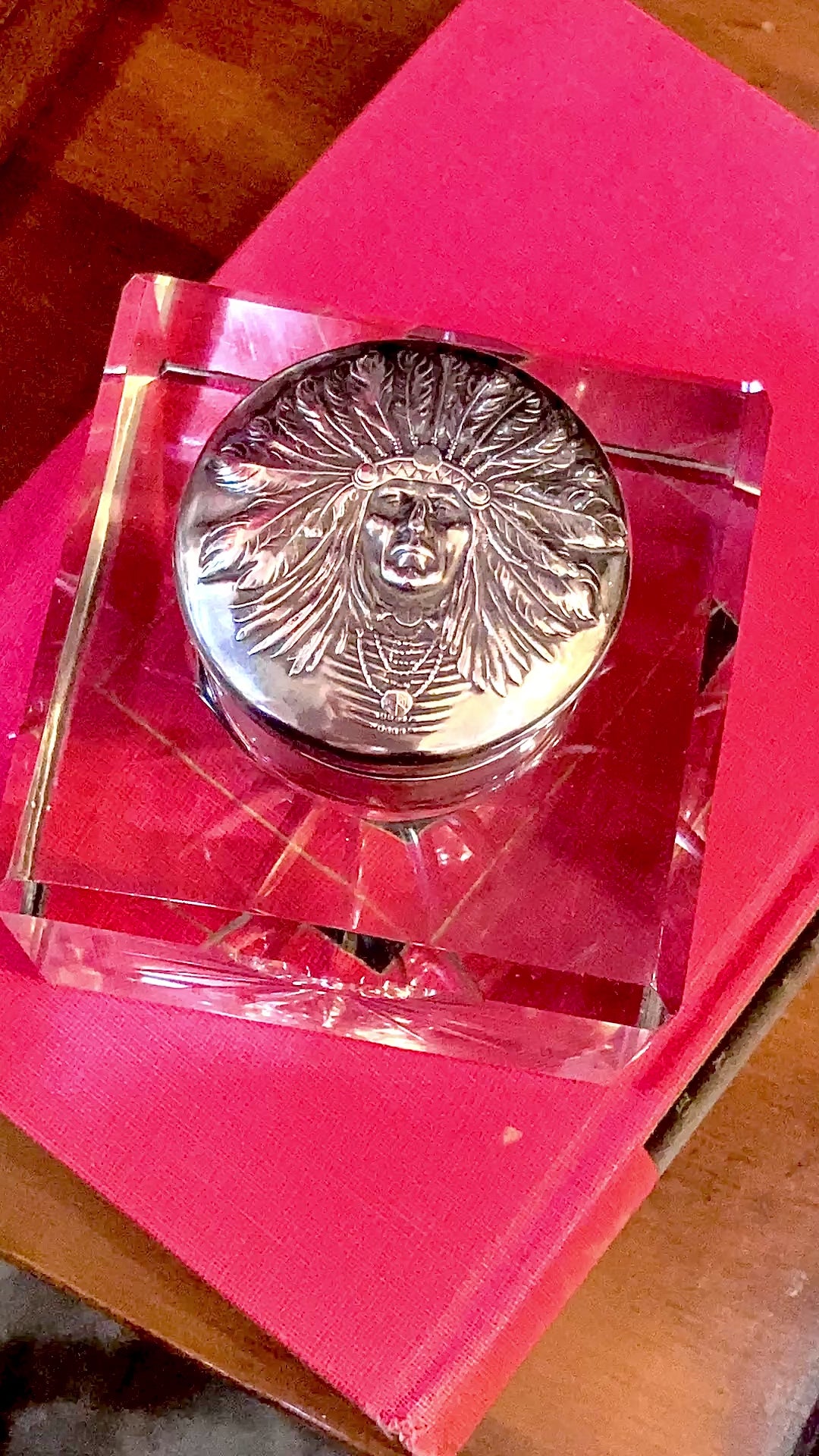 Antique Unger Brothers Crystal Sterling Silver "Indian" Chief Portrait Lid Inkwell Video