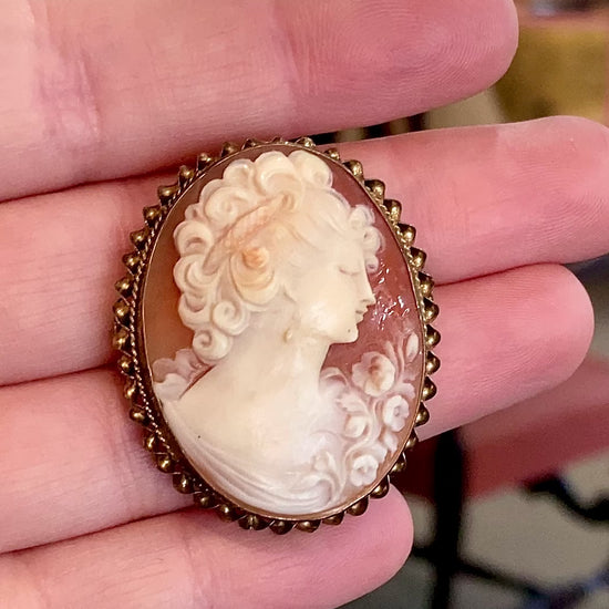 Antique 1920s 10K Yellow Gold Oval Cameo Brooch Pin Convertible Pendant