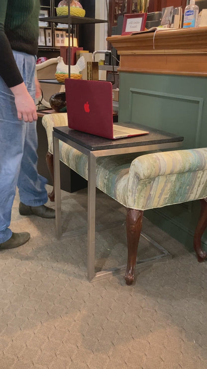 MCM Style Black Stone Top Chrome Tuckable Sliding Accent Table