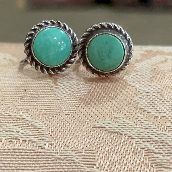 Vintage Sterling Silver Faux Turquoise Circle Screwback Stud Style Earrings