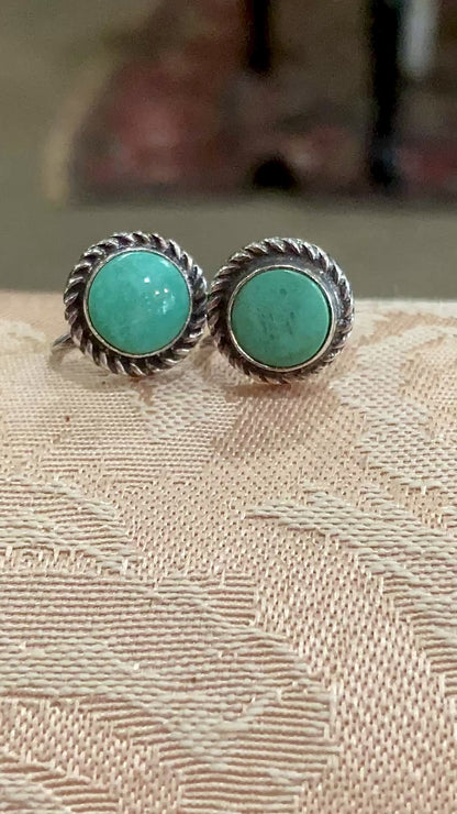 Vintage Sterling Silver Faux Turquoise Circle Screwback Stud Style Earrings