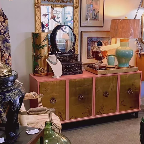 Vintage Hollywood Regency Renzo Rutili Pink Gold Johnson Furniture Credenza Cabinet