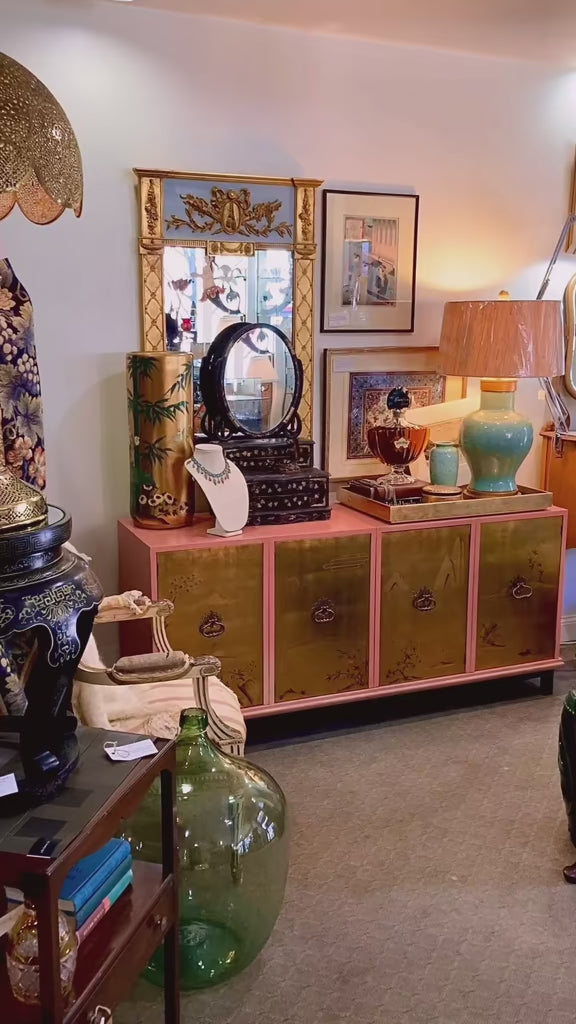 Vintage Hollywood Regency Renzo Rutili Pink Gold Johnson Furniture Credenza Cabinet