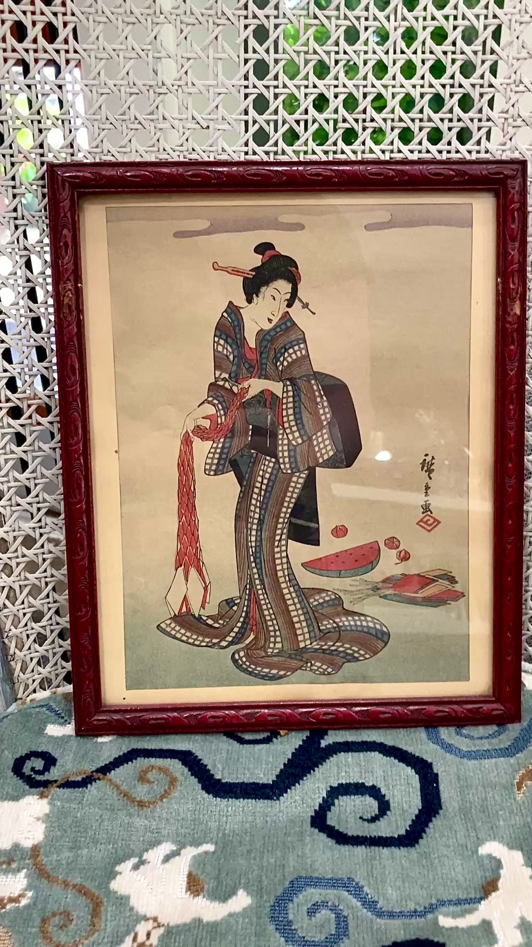 Reprinted Antique Utagawa Hiroshige (1797-1858) Japanese Geisha Framed Woodblock Print