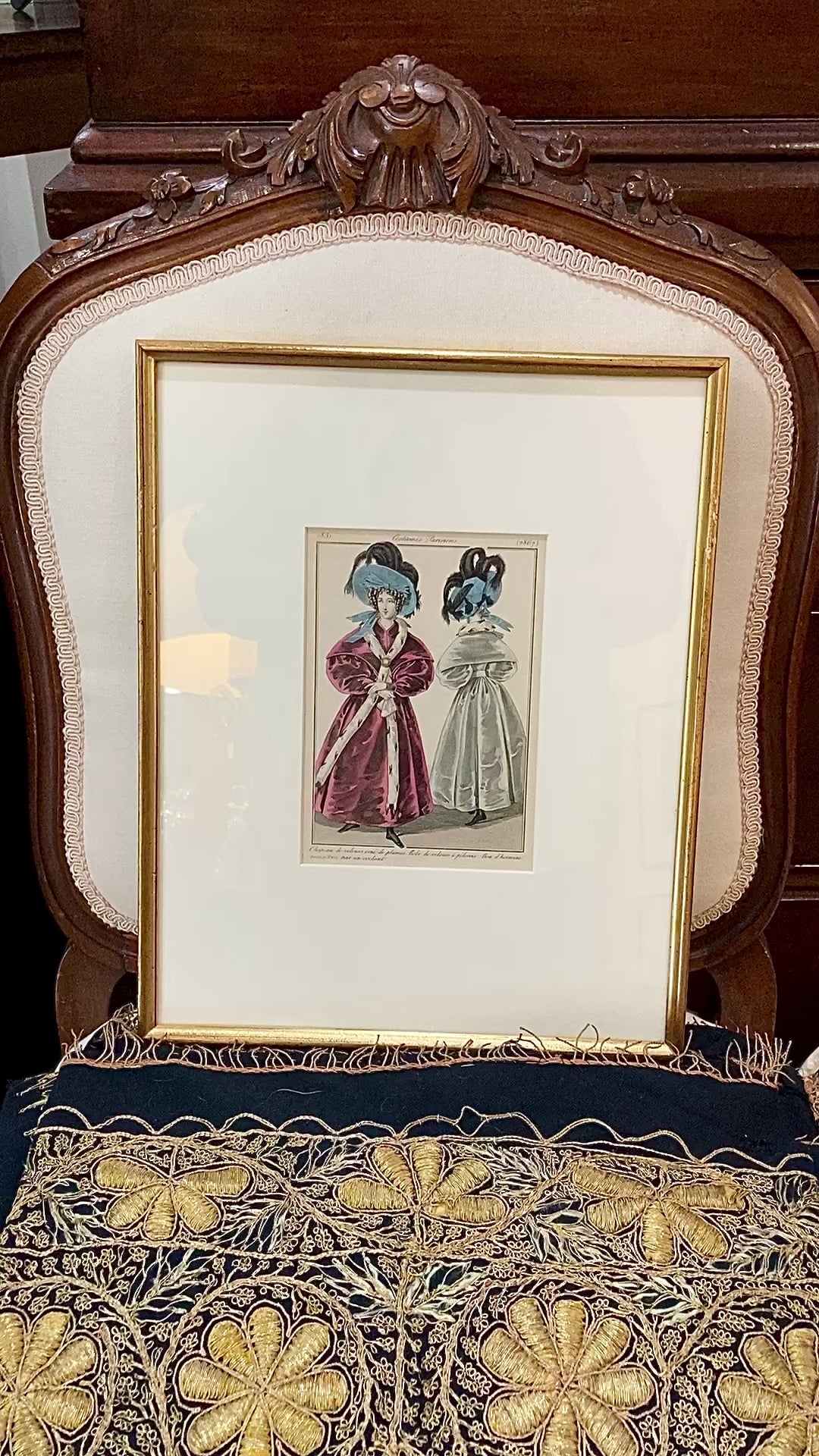 Framed Antique French 19th Century 1831 Parisian Fashion Plate Print