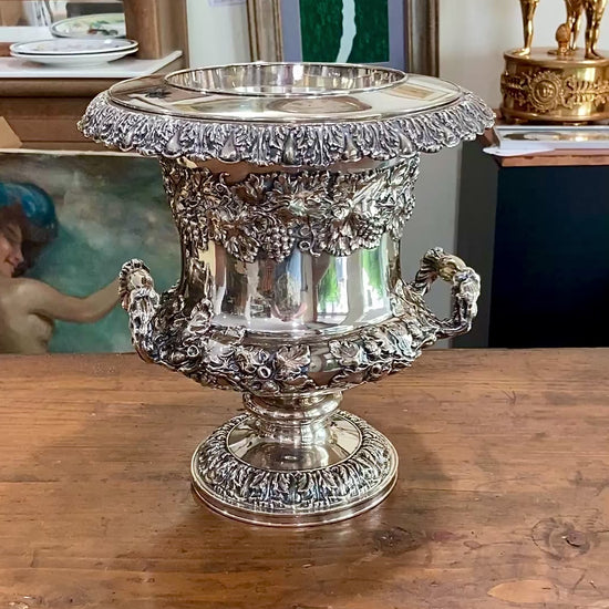 Antique Georgian Style Oak Fruit Motif Sheffield Silver Plated Champagne Bucket