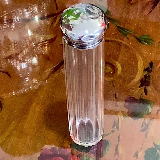 Antique 1904 Victorian Thomas Ingleton Sterling Silver Clear Glass Cylinder Vanity Jar