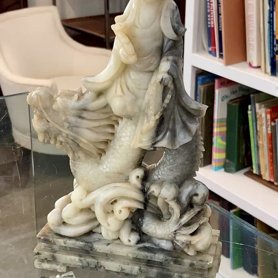 Vintage 20th Century Carved Soapstone Chinese Guan Yin Dragon Sculpture