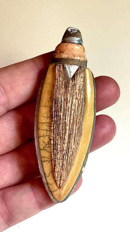 Vintage French Fine Artist Agnès HIS Ceramic Abstract Beetle Brooch Pin