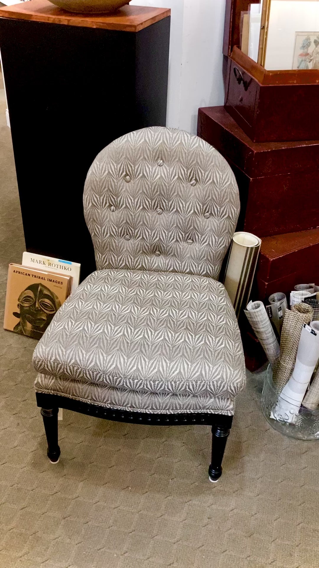 New Century Furniture Black Grey Patterned Charleston Slipper Accent Chair Video