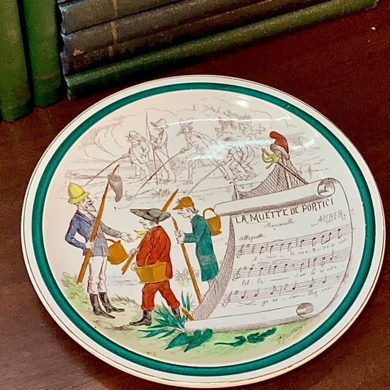 Antique 19th Century French Transfer Decorated Musical Scene Porcelain Plate