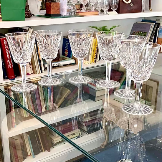 Set of Six Vintage Waterford Clear Crystal Lismore Stemmed Wine Glasses