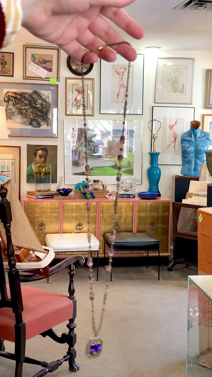 Antique Art Deco Purple Faux Amethyst Filigree Pendant Necklace