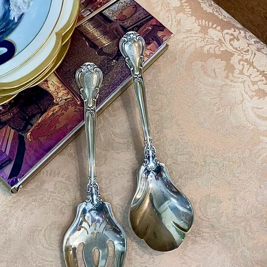 Antique Gorham Chantilly Sterling Silver Spoon Fork Salad Serving Set