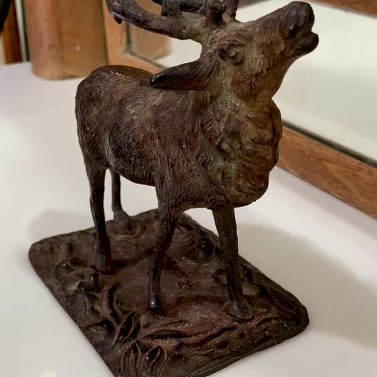 Vintage Cast Bronzed Metal Standing Elk Stag Table Top Sculpture