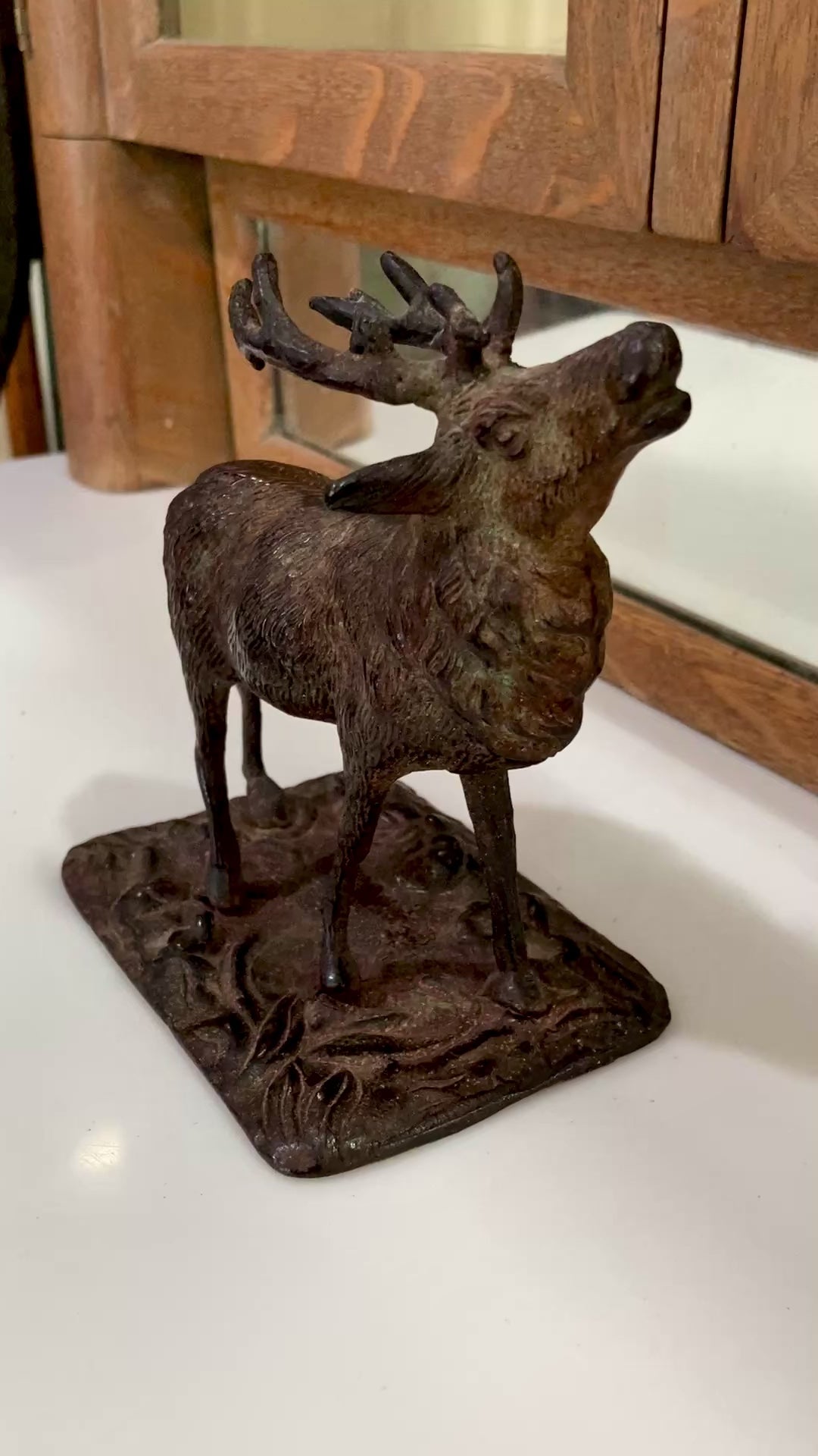 Vintage Cast Bronzed Metal Standing Elk Stag Table Top Sculpture