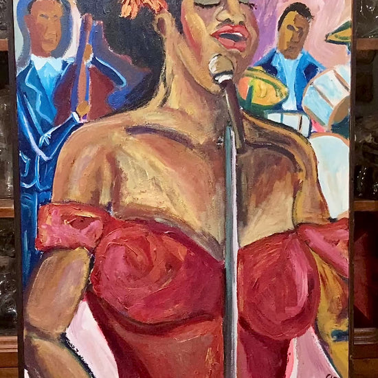 1993 Michelangelo Lovelace Portrait Sarah Vaughan Canvas Acrylic Painting