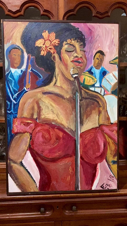 1993 Michelangelo Lovelace Portrait Sarah Vaughan Canvas Acrylic Painting