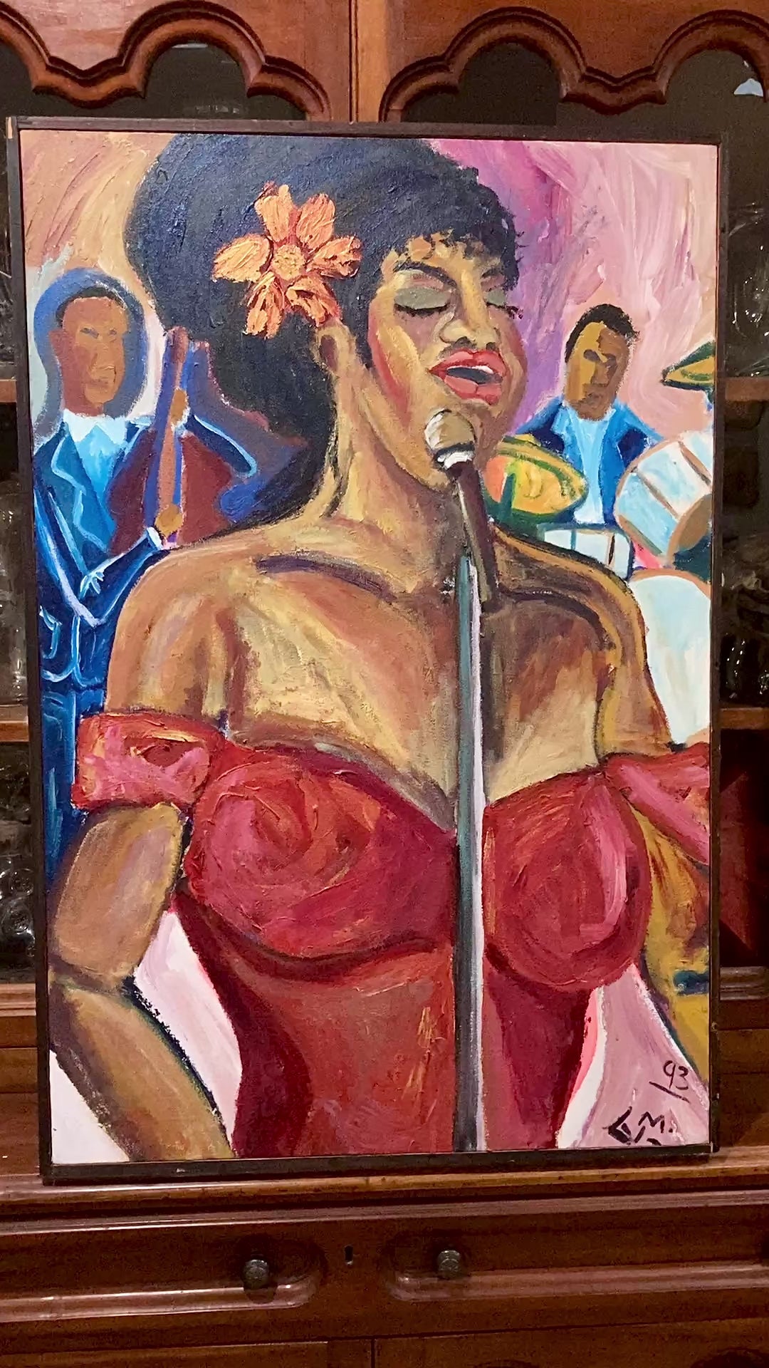 1993 Michelangelo Lovelace Portrait Sarah Vaughan Canvas Acrylic Painting