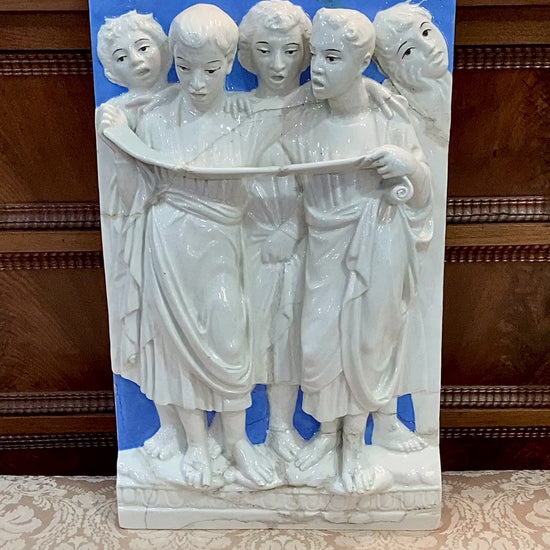 Antique Italian Five Singers Reading Scroll Relief Earthenware Wall Plaque