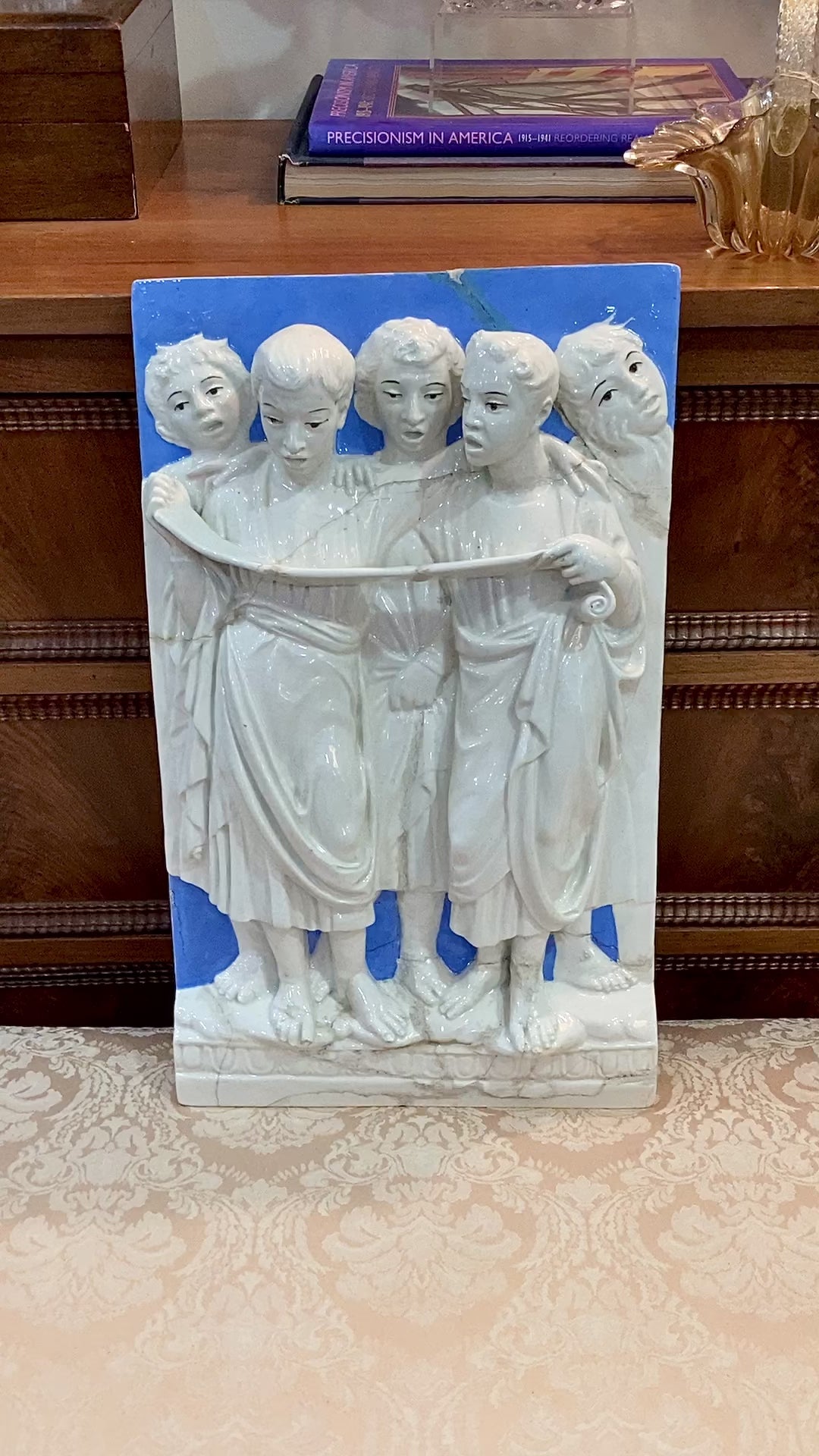 Antique Italian Five Singers Reading Scroll Relief Earthenware Wall Plaque