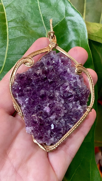 Hand Crafted Gold Filled Wire Wrapped Natural Amethyst Crystal Pendant Video