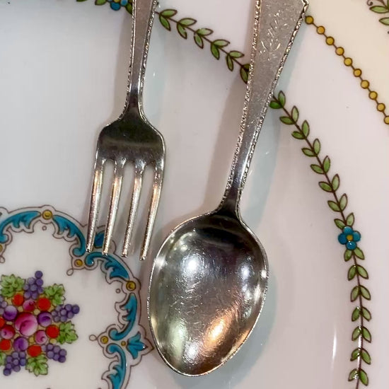 Vintage Treasure Sterling Silver Engraved Baby Silverware Spoon Fork Set