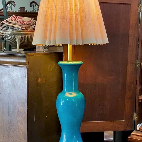 Vintage MCM Frederick Cooper Blue Crackle Glaze Ceramic Table Lamp