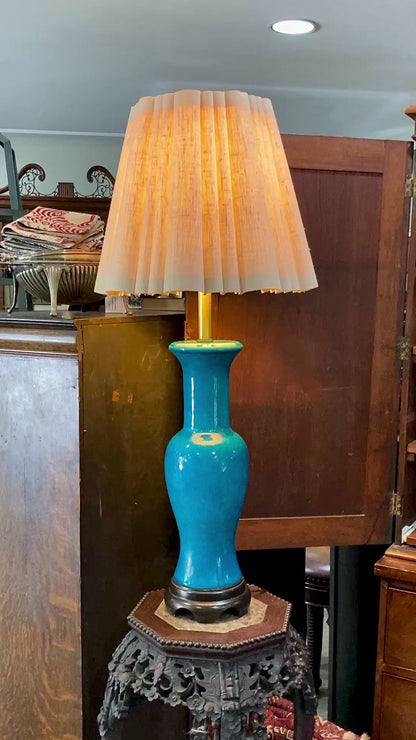 Vintage MCM Frederick Cooper Blue Crackle Glaze Ceramic Table Lamp