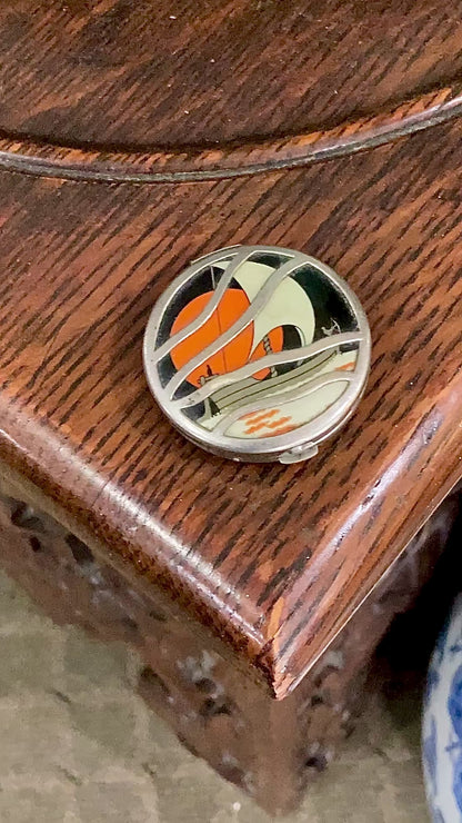 Vintage Sailboat Sunset Woodworth Fiancee Mirrored Rouge Compact Case