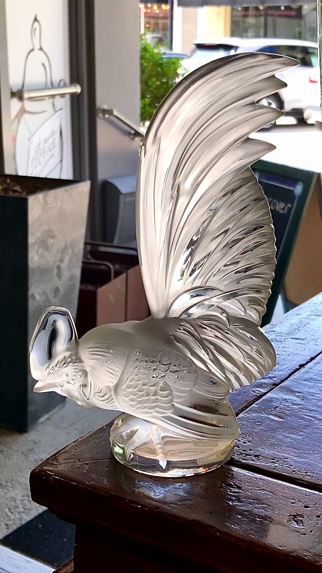 20th Century Lalique Frosted Clear Crystal Rooster Figurine