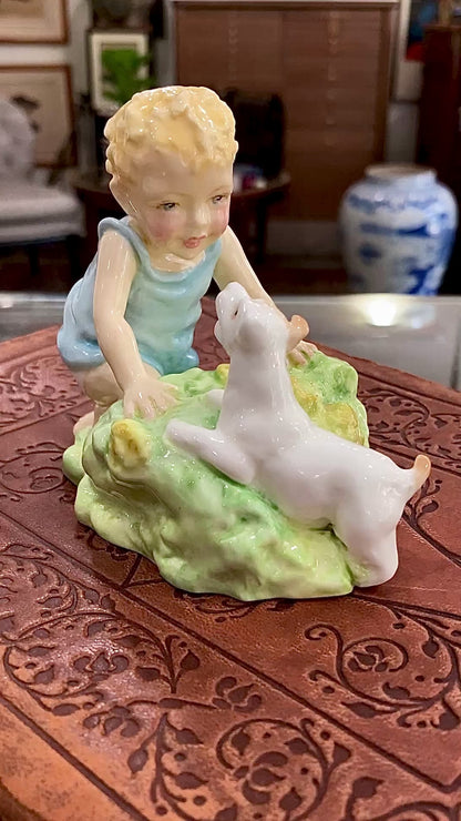 Vintage 1950's "Two Babies" Boy Dog Royal Worcester England Porcelain Figurine