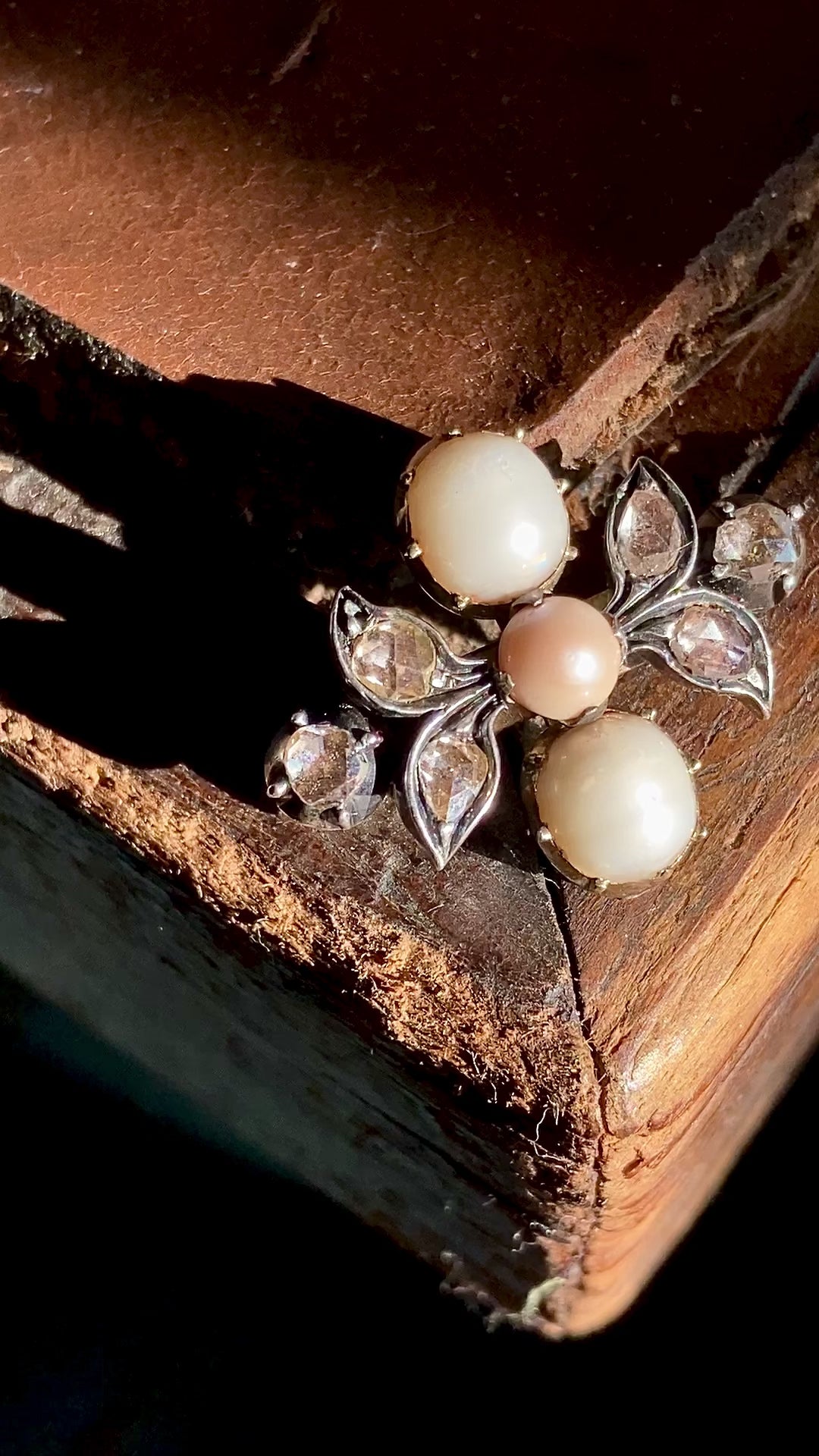 Antique Georgian 1840 Six Diamond Pink Pearl Silver Yellow Gold Brooch