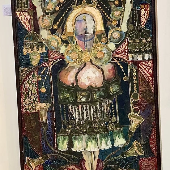 Vintage Mixed Media Portrait of Cleveland Bernice Kent Framed Canvas Painting