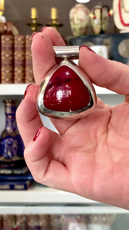 Vintage Sterling Silver Triangular Rounded Red Jasper Stone Pendant