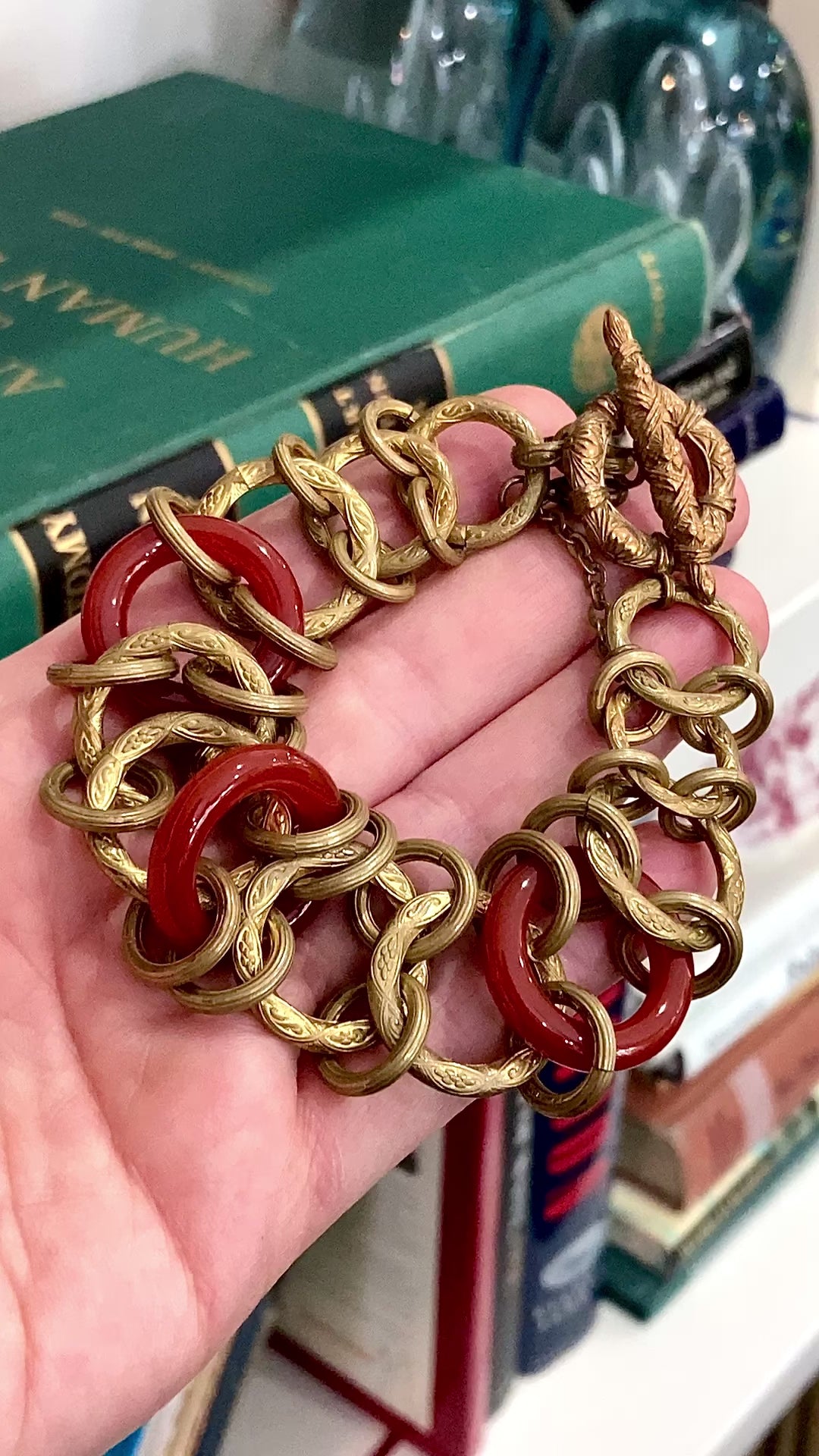 STEPHEN DWECK ブレスレット Vintage Gold Toned Rust Red Lucite Chain Link Bracelet Stephen