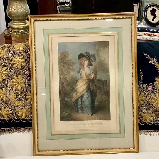 Antique Thomas Gainsborough Framed Aquatint Print of Georgiana Cavendish Duchess of Devonshire