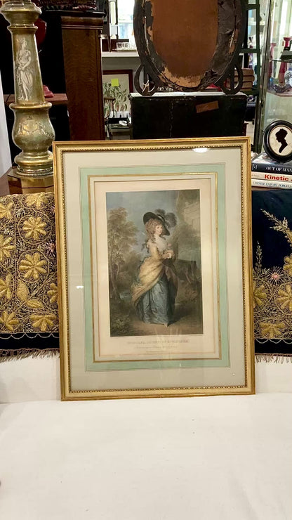 Antique Thomas Gainsborough Framed Aquatint Print of Georgiana Cavendish Duchess of Devonshire