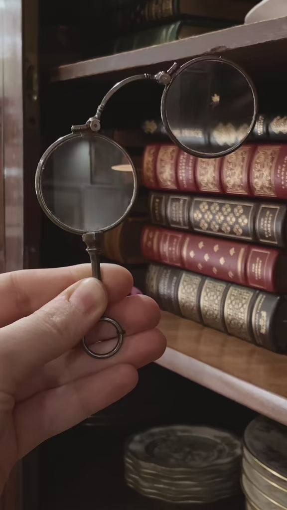 Antique Sterling Silver Lorgnettes Foldable Magnifying Reading Glasses