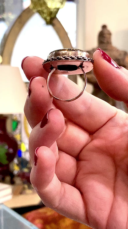 Vintage Sterling Silver Polished Jasper Square Natural Stone Ring