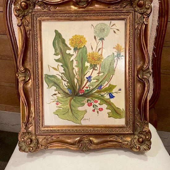 Vintage 1960s Floral Botanical W.T. Burger Co. Signed Sol Framed Oil on Board Painting