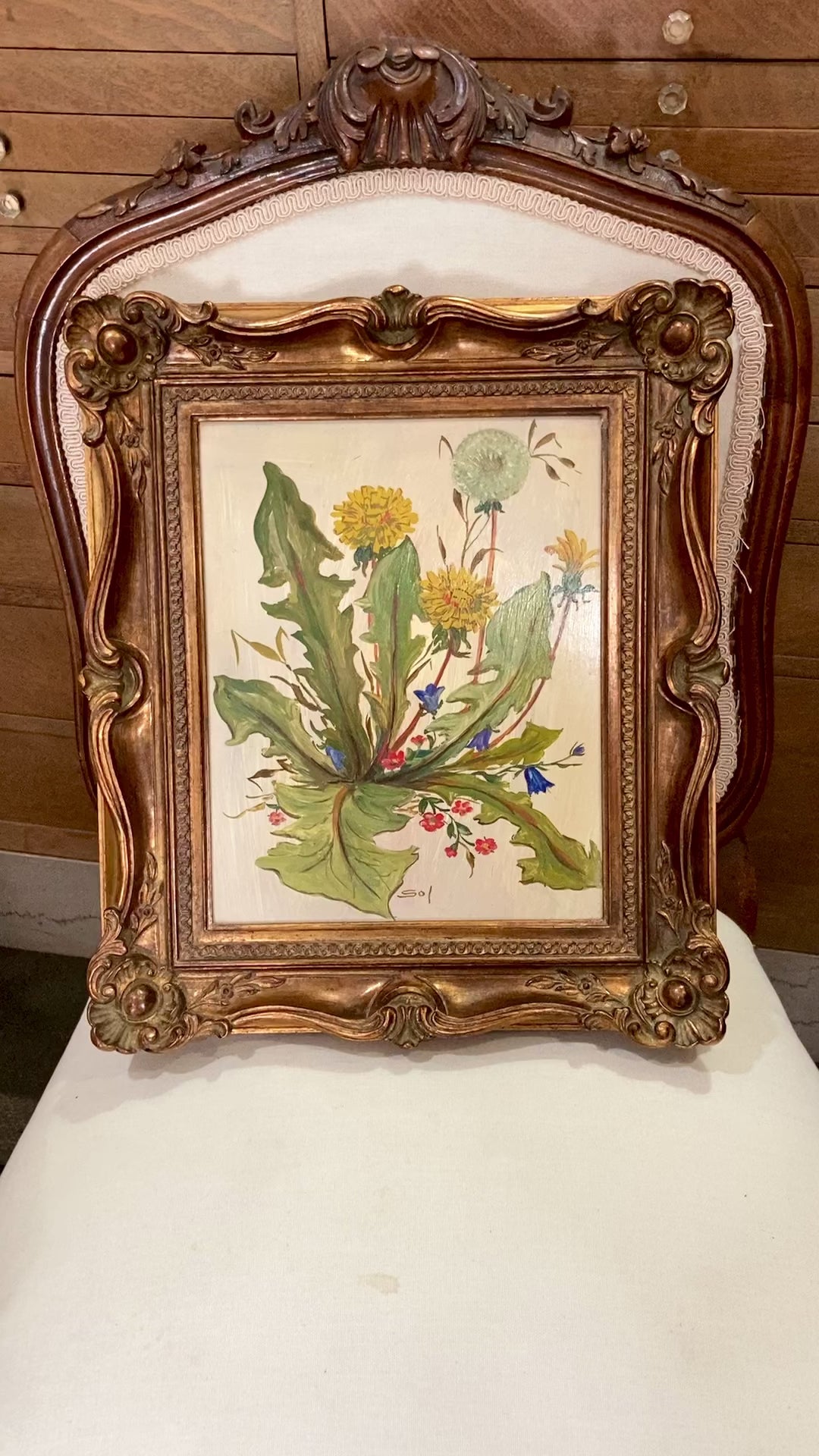 Vintage 1960s Floral Botanical W.T. Burger Co. Signed Sol Framed Oil on Board Painting