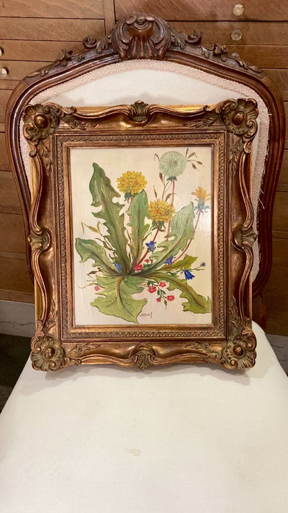 Vintage 1960s Floral Botanical W.T. Burger Co. Signed Sol Framed Oil on Board Painting
