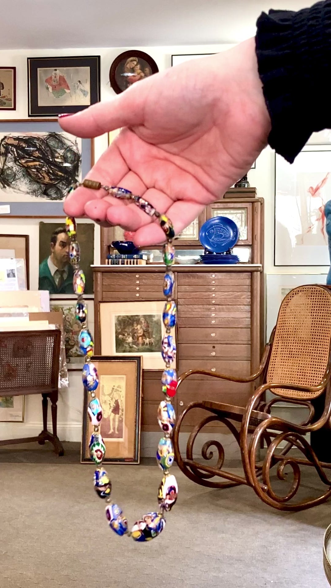 Vintage Venetian Murano Millefiori Multicolor Graduated Glass Bead Necklace Video