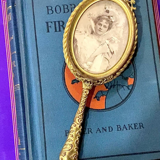 19th Century Antique Petite Doré Beveled Glass Portrait Hand Mirror Video