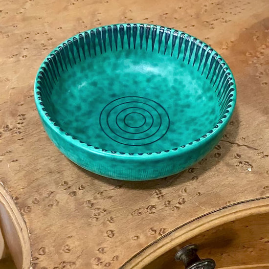 Vintage Swedish Gustavsberg Argenta Molted Green Ceramic Pottery Bowl