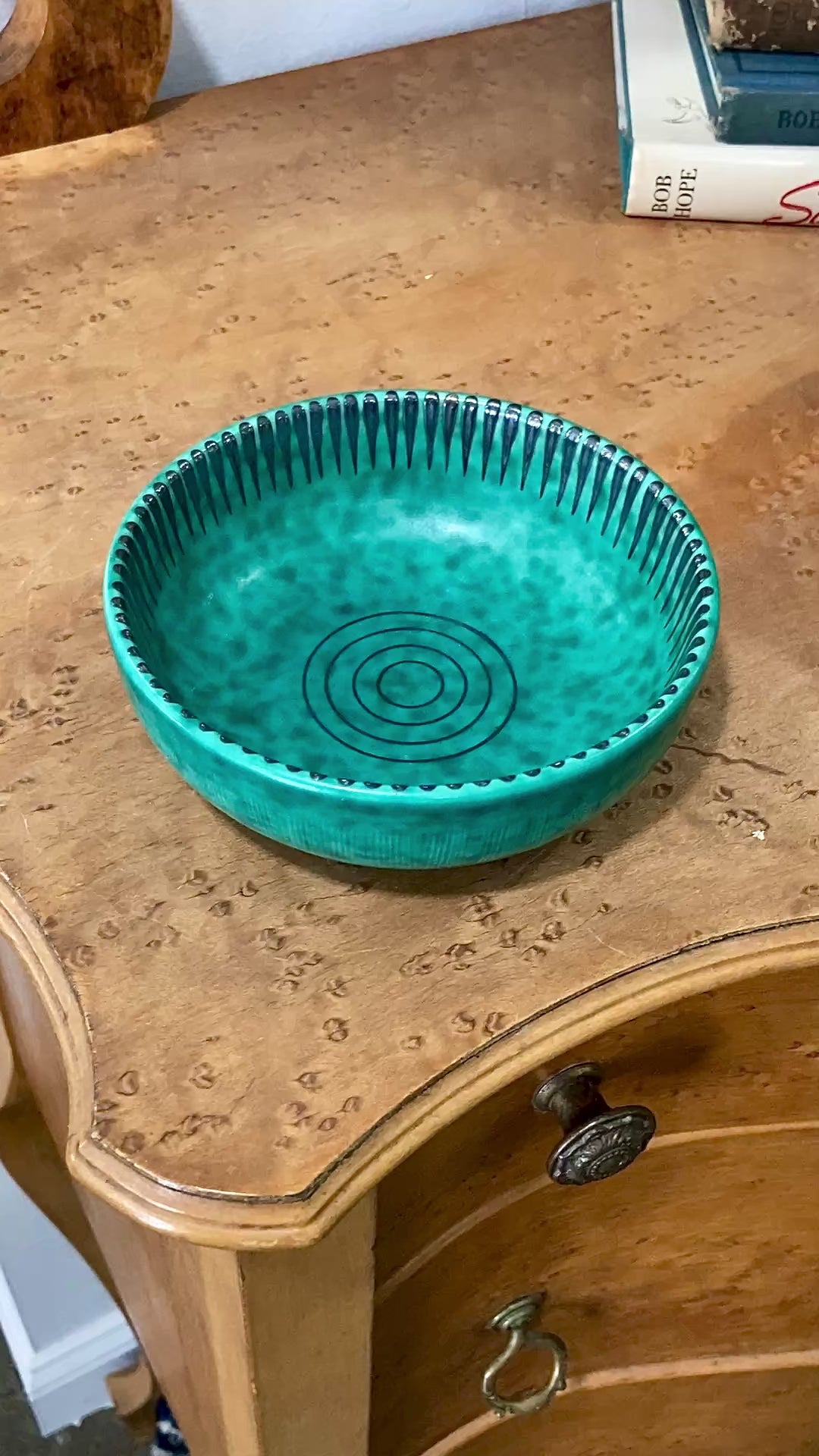 Vintage Swedish Gustavsberg Argenta Molted Green Ceramic Pottery Bowl