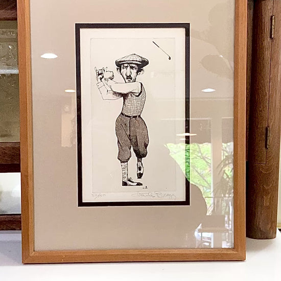 Stylized Golfer "Francis Ouimet" Charles Bragg (1931-2017) Framed Etching